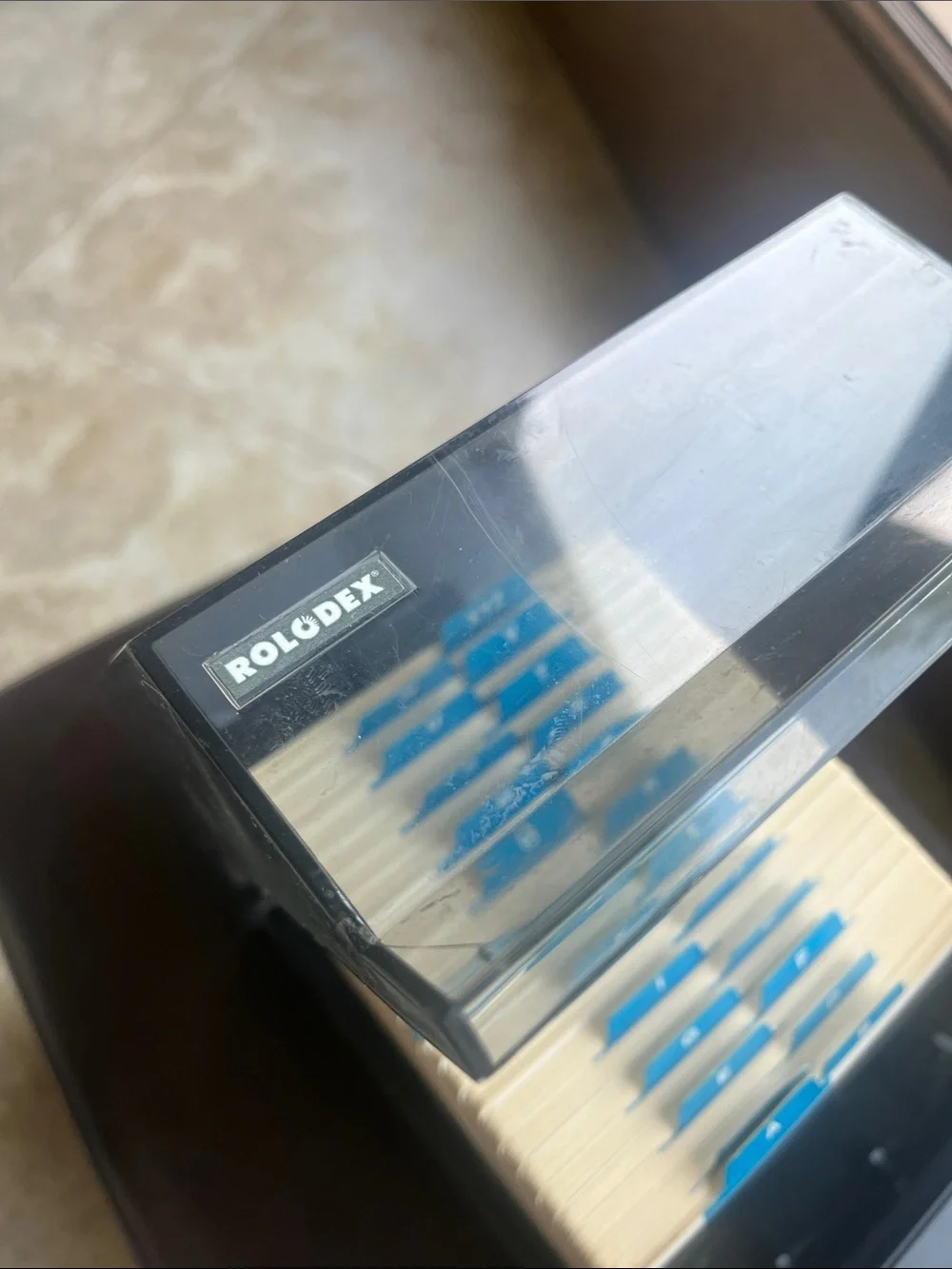 Vintage Never used Rolodex Black Desktop Card File with Blue Alphabetic Tabs